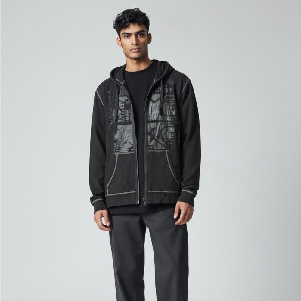 NWT DKNY Black Graphic Zip-Up Jacket
